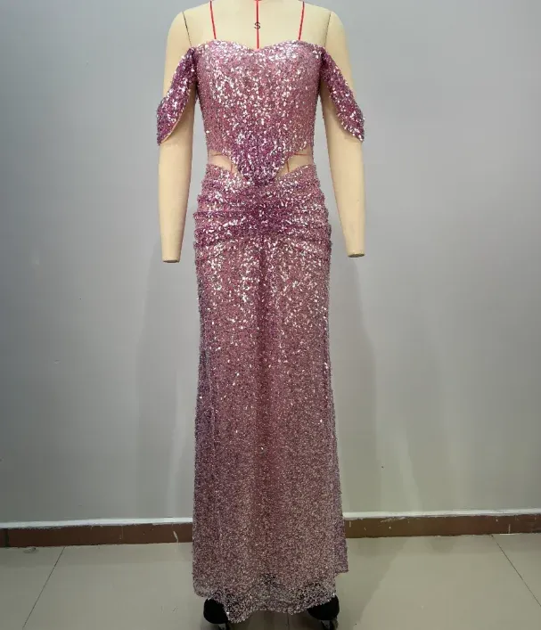 ED2814 Kimshein High End Luxury Glamorous Off Shoulder Ball Gown Sequin Floor Length Elegant Sequin Evening Dress