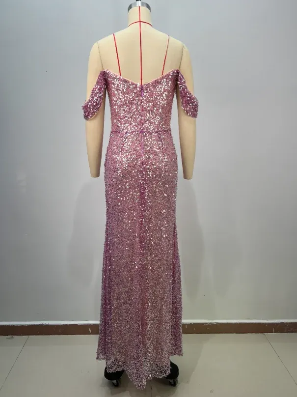 ED2814 Kimshein High End Luxury Glamorous Off Shoulder Ball Gown Sequin Floor Length Elegant Sequin Evening Dress - Image 2