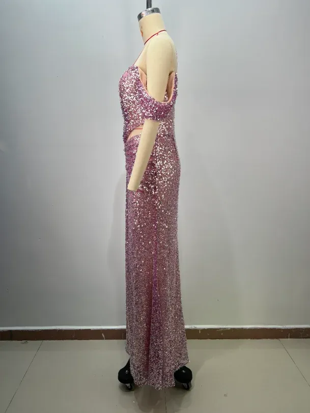 ED2814 Kimshein High End Luxury Glamorous Off Shoulder Ball Gown Sequin Floor Length Elegant Sequin Evening Dress - Image 4