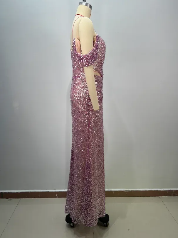 ED2814 Kimshein High End Luxury Glamorous Off Shoulder Ball Gown Sequin Floor Length Elegant Sequin Evening Dress - Image 5