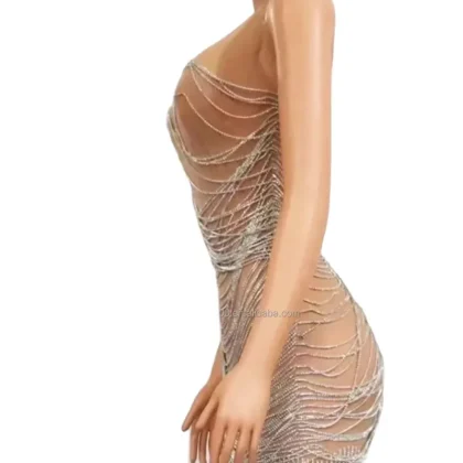 High-end Glitter Diamond Chain Sleeveless Dress Sexy Female Catwalk Car Model Stage Costume Host Singer Costume