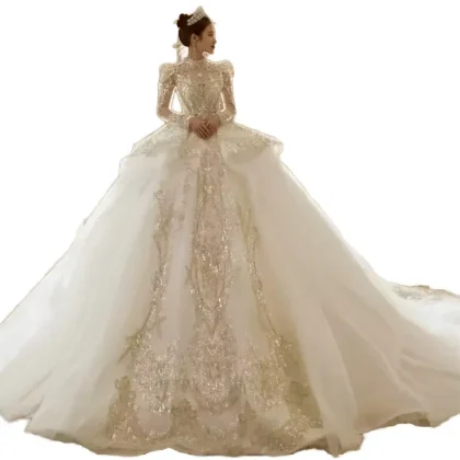 2026 Luxury Affordable French Vintage High-end Senior Wedding Bride Dress Sequin Embroidery Large Swing Train Wedding Dress