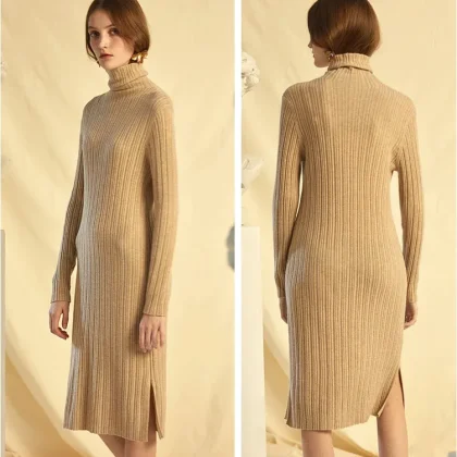 High-end Casual Knitted Warm Long Cashmere Sweater Fashion Lady's Dress