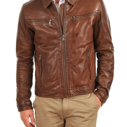 Quantum Brown Leather Biker Jacket