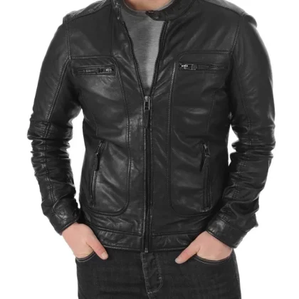 Summit Black Leather Biker Jacket