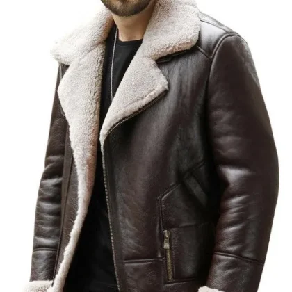 Nexus Brown Leather Bomber Jacket with Faux Shearling Lining