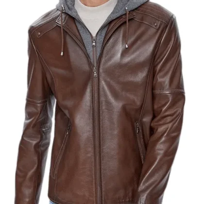 Talon Brown Detachable Hooded Leather Jacket