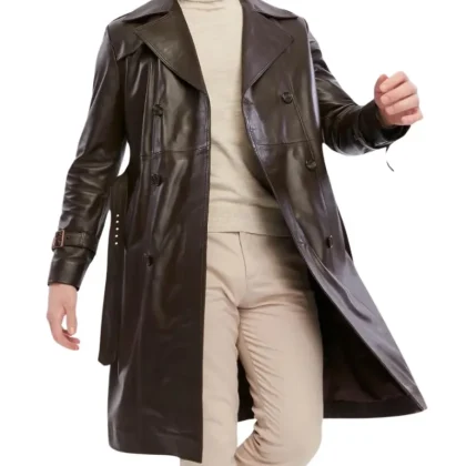 Samurai Brown Leather Trench Coat