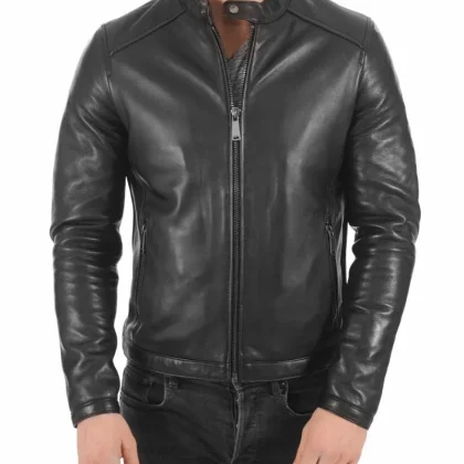 Vortex Black Leather Biker Jacket