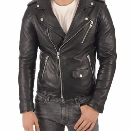 Regal Black Leather Biker Jacket