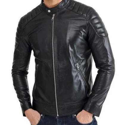 Omega Black Leather Biker Jacket