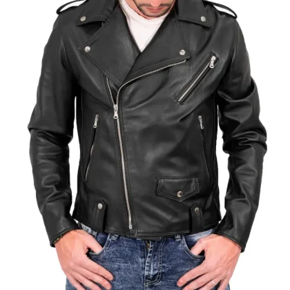 Striker Black Leather Biker Jacket