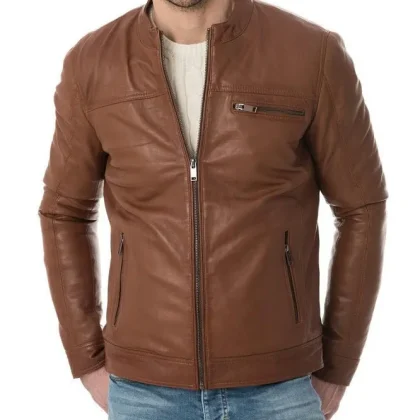 Thunderbolt Tan Leather Biker Jacket
