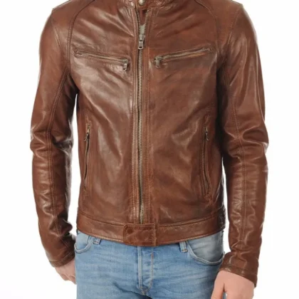 Stealth Brown Leather Biker Jacket