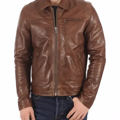 Horizon Brown Waxed Leather Biker Jacket