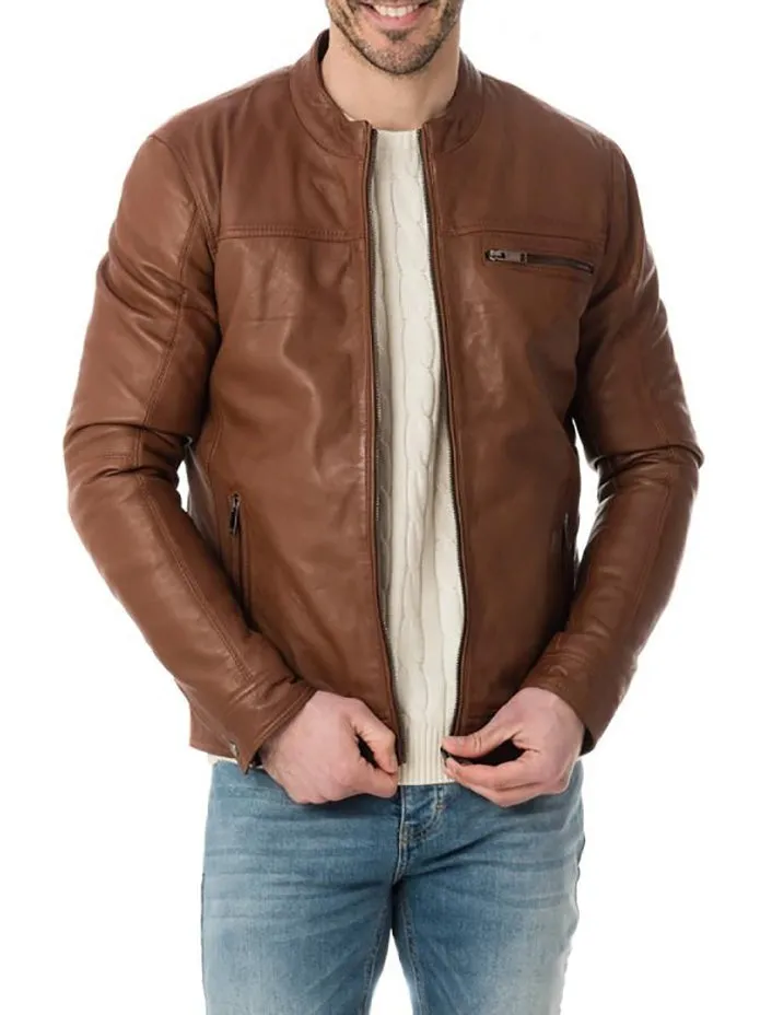 Thunderbolt Tan Leather Biker Jacket - Image 2