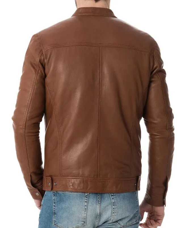 Thunderbolt Tan Leather Biker Jacket - Image 3