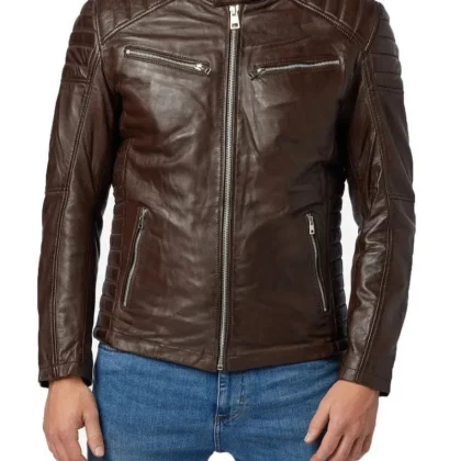 Fusion Brown Leather Biker Jacket