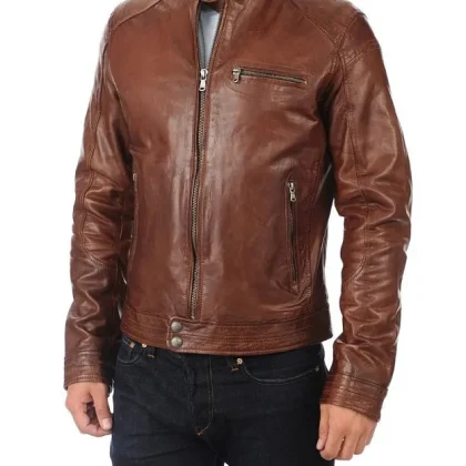 Enigma Brown Waxed Leather Biker Jacket