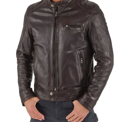 Triumph Brown Leather Biker Jacket