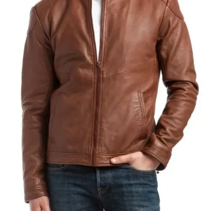 Noble Tan Leather Biker Jacket