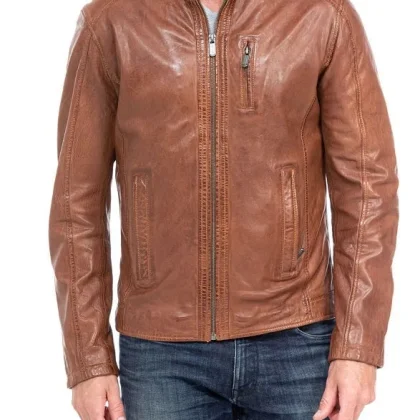 Pinnacle Tan Waxed Leather Biker Jacket