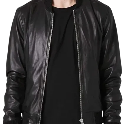 Icon Black Leather Bomber Jacket
