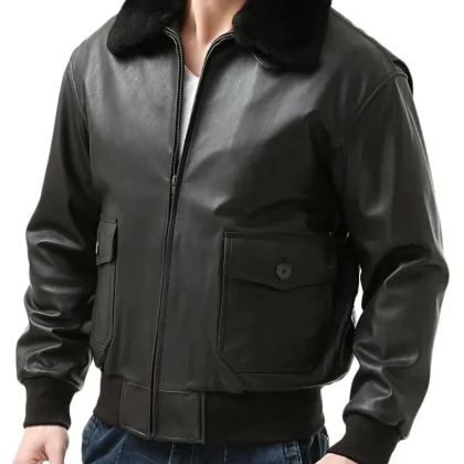 Maverick Black Leather Bomber Jacket