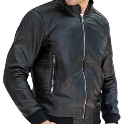 Rebel Black Leather Bomber Jacket