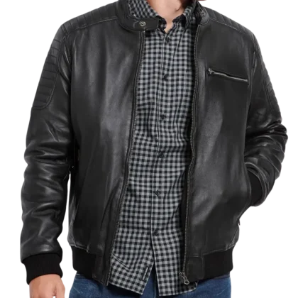 Legend Black Leather Bomber Jacket