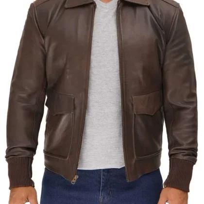 Vanguard Brown Leather Bomber Jacket