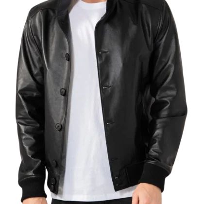 Urbanite Black Leather Bomber Jacket