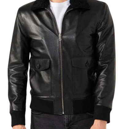 Zen Black Leather Bomber Jacket