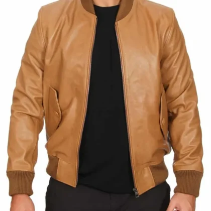 Horizon Tan Leather Bomber Jacket