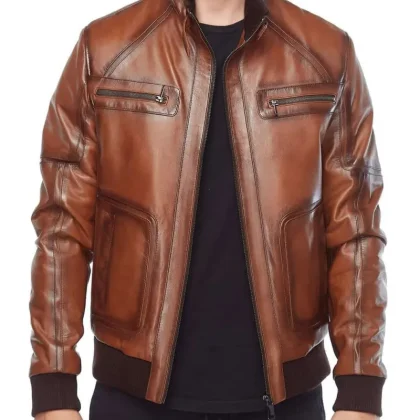 Legacy Brown Waxed Leather Bomber Jacket