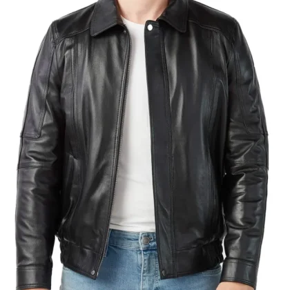 Quest Black Leather Bomber Jacket