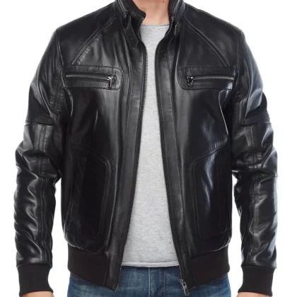 Zenith Black Leather Bomber Jacket