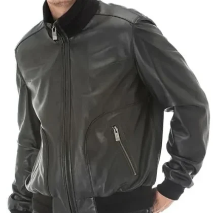 Frontier Black Leather Bomber Jacket