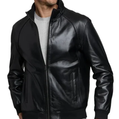 Voyager Black Leather Bomber Jacket