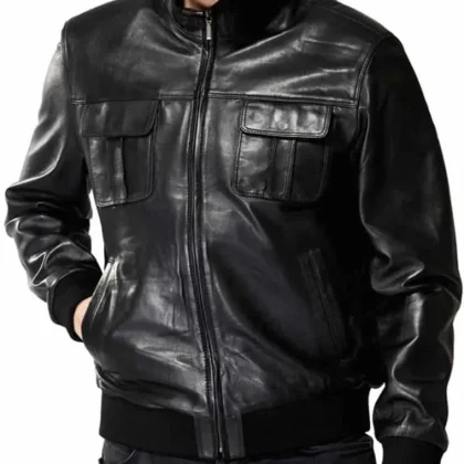 Elixir Black Leather Bomber Jacket