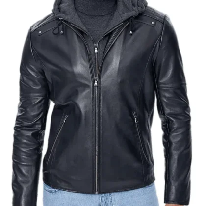 Pulse Black Detachable Hooded Leather Jacket