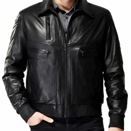 Serenity Black Leather Bomber Jacket