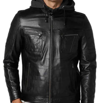 Drift Black Detachable Hooded Leather Jacket