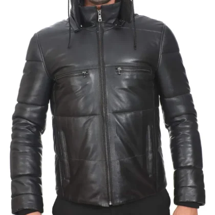 Stellar Black Detachable Hooded Leather Jacket