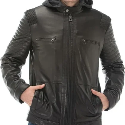 Zen Black Detachable Hooded Leather Jacket