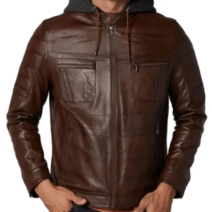 Envy Brown Detachable Hooded Leather Jacket