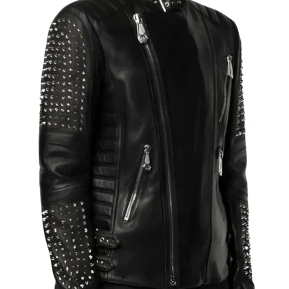 Leone Black Studded Biker Leather Jacket