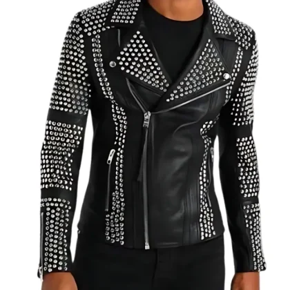 Knight Black Studded Biker Leather Jacket