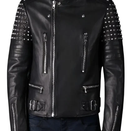 Maestro Black Studded Biker Leather Jacket