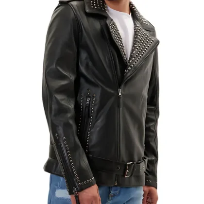 Vero Black Studded Biker Leather Jacket